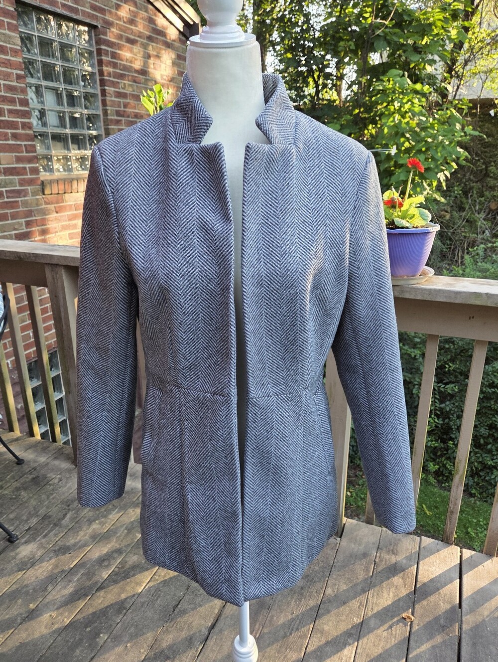 Elleven Gray Herringbone Stand Collar Coat